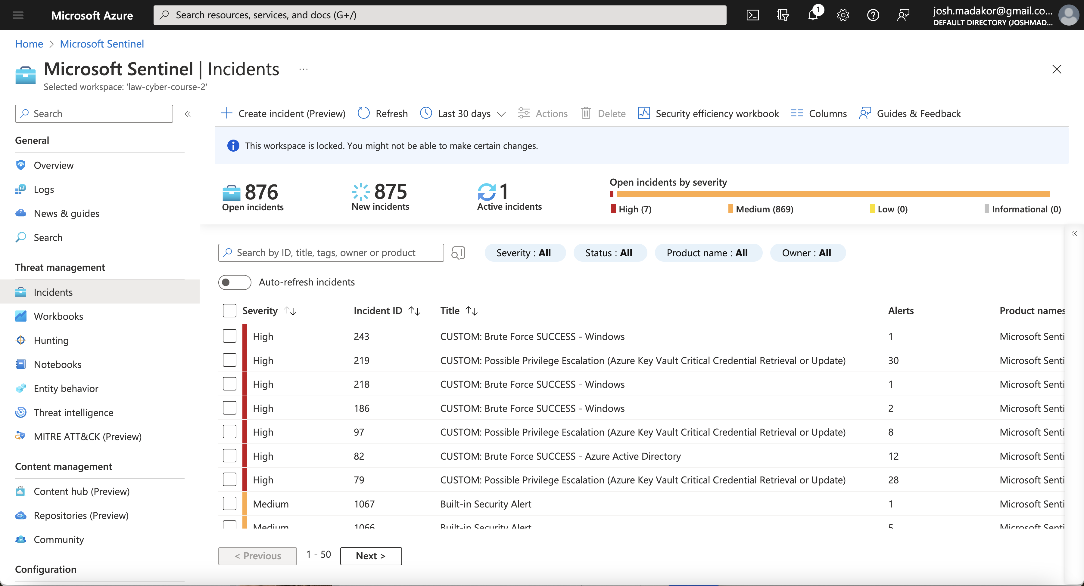 A bunch of security incidents being displayed on the screen.